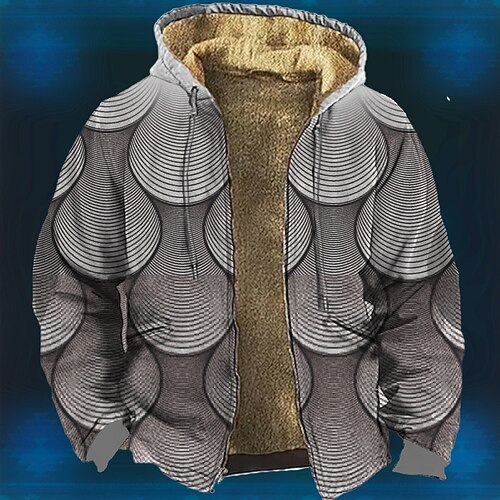 

Men's Full Zip Hoodie Jacket Khaki Dark Gray Gray Hooded Optical Illusion Graphic Prints Zipper Print Sports Outdoor Daily Sports 3D Print Fleece Streetwear Designer Casual Winter Clothing Apparel