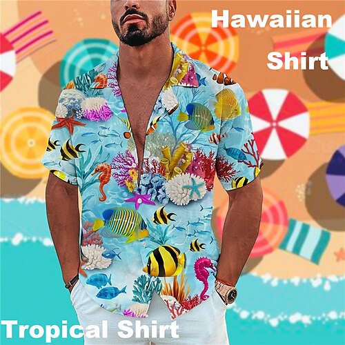 

Per uomo Camicia Camicia hawaiana Stampe astratte vita marina Collo ripiegabile Blu Azzurro Informale Per eventi Manica corta Bottone giù Stampa Abbigliamento Tropicale Di tendenza Hawaiano Morbido