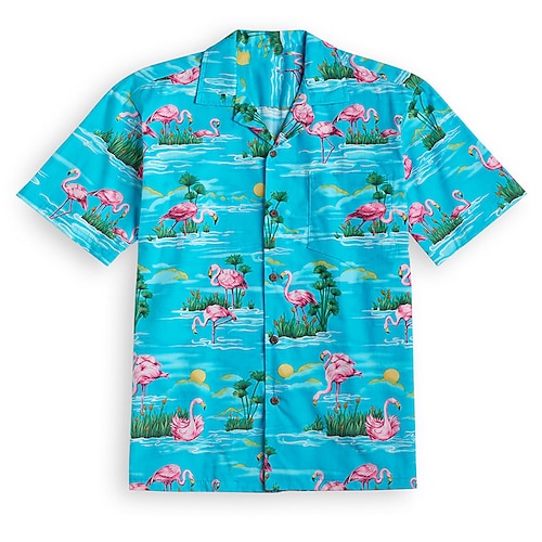 

Herren Hemd Hawaiihemd Sommerhemd Knopfhemd Sommerhemd Lässiges Hemd Schwarz Gelb Blau Hellhimmelblau Kurzarm Graphic Flamingo Umlegekragen Casual Täglich Button-Down Bekleidung Baumwolle Basic