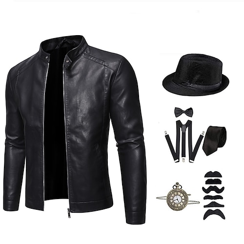 

Gangster Punk & Gotisk Vintage Inspireret Jakke Panama hat Motorcykel jakke Herre Kostume Årgang Cosplay Afslappet / Hverdag Fest / cocktail Langærmet Halsklud Halloween