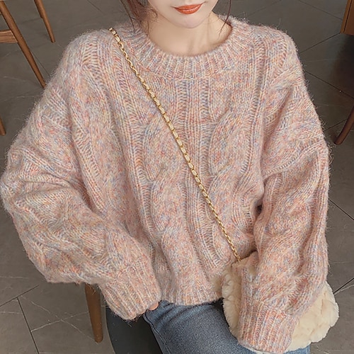 

Mujer Pull-over Puente Waffle Tejer Ahuecado Color sólido Cuello Barco Casual Diario Fin de semana Invierno Otoño Rosa Tamaño Único