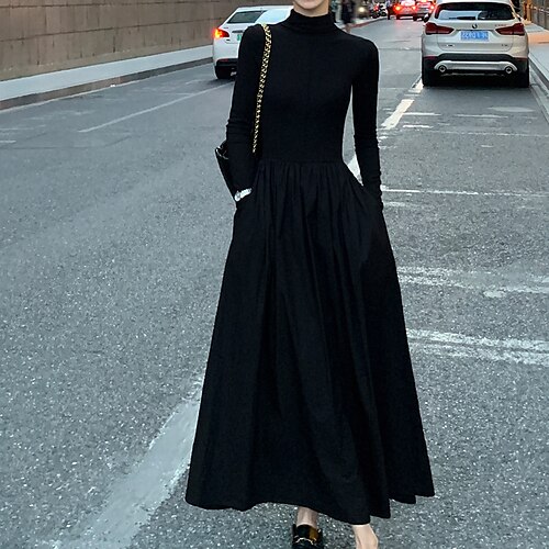 

Women's Sweater Dress Swing Dress Knit Dress Midi Dress Black Gray Long Sleeve Pure Color Pocket Winter Fall Spring Turtleneck Fashion Daily Date 2022 S L XL