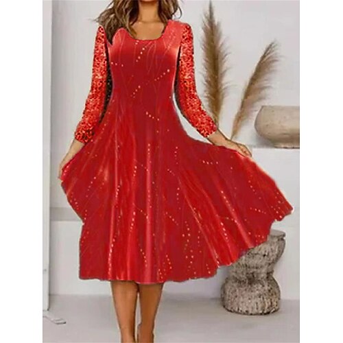 

Mulheres Vestido de trabalho Vestido Swing Vestido midi Vermelho Damasco Manga 3/4 Poá Imprimir Inverno Outono Primavera Gola Redonda Moda Escritório Encontro Ajuste Largo 2023 S M L XL XXL