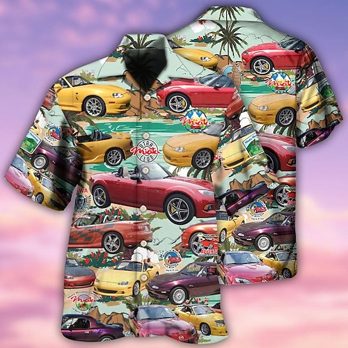 

Hombre Camisa camisa hawaiana Coche Estampados Cuello Vuelto Azul Piscina Casual Festivos Manga Corta Abotonar Estampado Ropa Tropical Moda Hawaiano Suave