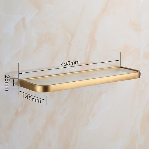 Wandregal Aus Messing & Glas – Einlagiges Badezimmerregal Zur Aufbewahrung (ca. 50x14,5 Cm, Bronziert)
