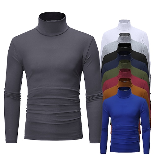 

Men's Shirt T shirt Tee Turtleneck shirt Graphic Solid Colored Rolled collar Weekend Long Sleeve Clothing Apparel Cotton Muscle Essential