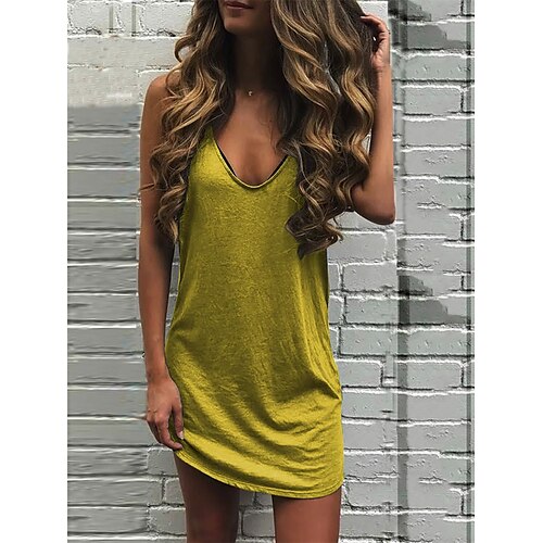 

Women's Casual Dress T Shirt Dress Tee Dress Shift Dress Mini Dress Yellow Red Blue Sleeveless Pure Color Backless Winter Fall Spring Spaghetti Strap Fashion Daily 2023 S M L XL XXL 3XL