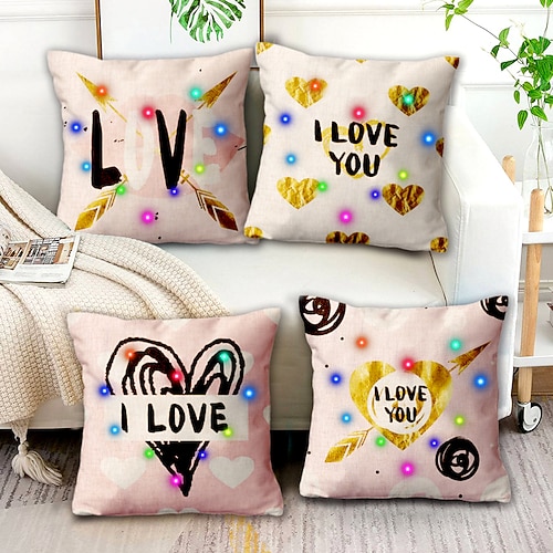 

Valentine's Day LED Lights Pillow Cover 4PC Soft Decorative Square Cushion Case Pillowcase for Bedroom Livingroom Sofa Couch Chair Superior Quality