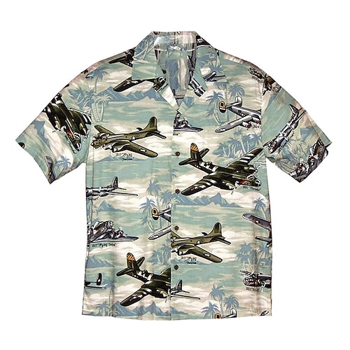 

Men's Shirt Coconut Tree Graphic Prints Airplane Island Turndown Green 3D Print Casual Going out Short Sleeves Button-Down Print Clothing Apparel Tropical Designer Casual Hawaiian