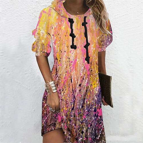 

Women's Hoodie Dress Shift Dress Mini Dress Blue Pink Khaki Long Sleeve Butterfly Print Winter Fall Spring Hooded Fashion Daily 2022 S M L XL XXL 3XL
