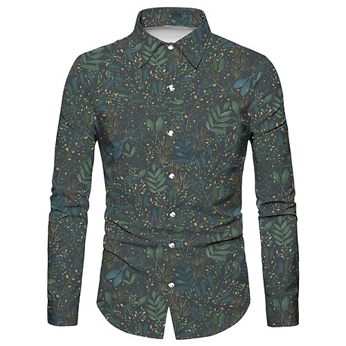 

Men's Shirt Floral Graphic Prints Turndown Light Purple Gray 3D Print Outdoor Street Long Sleeve Button-Down Print Clothing Apparel Fashion Designer Casual Soft