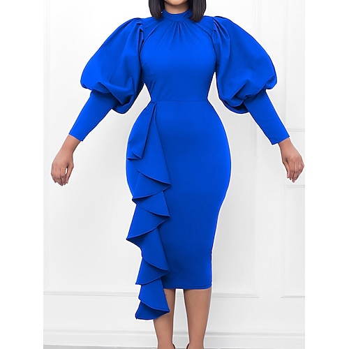 

Robe mi-longue Femme Robe de travail manche longue Hiver Automne Printemps - Mode Mature Robe chic A Volants Couleur monochrome Mao Bureau Mince 2023 Noir Vin Bleu Violet Vert S M L XL XXL