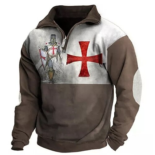 

Men's Zip Up Sweatshirt Pullover Coffee Half Zip Color Block Graphic Prints Zipper Print Daily Sports 3D Print Basic Designer Casual Spring Fall Clothing Apparel Knight Hoodies Sweatshirts