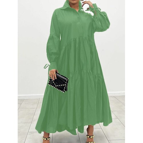 

Women's Shirt Dress Swing Dress Long Dress Maxi Dress Black White Green Long Sleeve Pure Color Lace up Winter Fall Spring Shirt Collar Fashion Daily Weekend 2022 S M L XL XXL 3XL 4XL