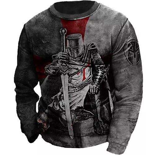 

Men's Sweatshirt Pullover Gray Crew Neck Graphic Prints Print Daily Sports Holiday 3D Print Basic Streetwear Designer Spring Fall Clothing Apparel Knight Hoodies Sweatshirts