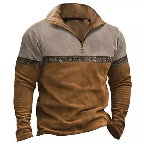 

Men's Zip Up Sweatshirt Pullover Brown Half Zip Color Block Graphic Prints Zipper Print Daily Sports 3D Print Basic Designer Casual Spring Fall Clothing Apparel Hoodies Sweatshirts