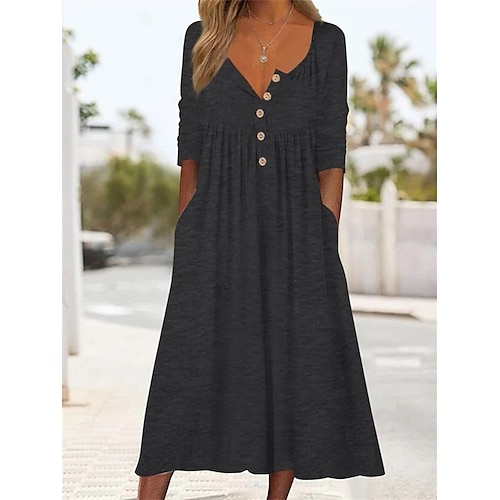 

Mujer Vestido informal Vestido estilo camiseta Vestido Midi Negro Azul Piscina Verde Trébol Manga Larga Color puro Frunce Verano Primavera Escote en Pico Moda Holgado 2023 S M L XL XXL 3XL