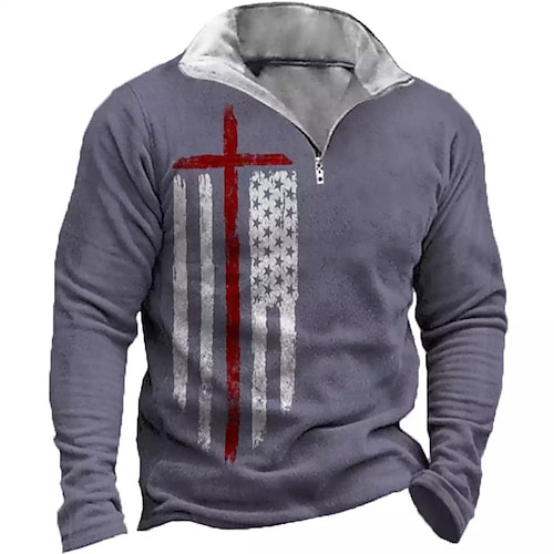

Men's Zip Up Sweatshirt Pullover Gray Half Zip Graphic Prints National Flag Zipper Print Daily Sports 3D Print Basic Designer Casual Spring Fall Clothing Apparel Hoodies Sweatshirts