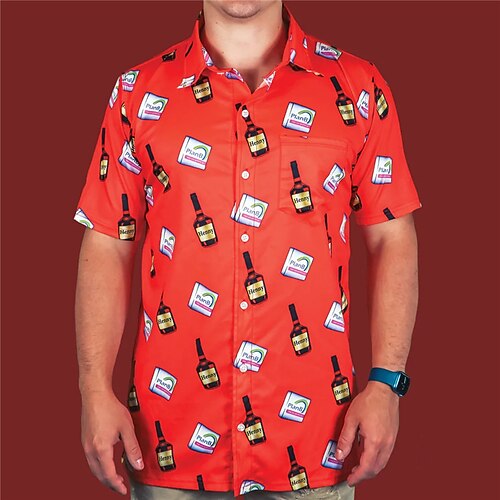 

Men's Shirt Wine Turndown Red 3D Print Outdoor Street Short Sleeves Button-Down Print Clothing Apparel Tropical Fashion Designer Hawaiian