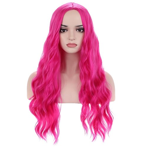 

parrucca rosa calda parrucca magenta lunga ondulata ondulata parrucche rosa rossa per le donne ragazze parte centrale parrucche sintetiche resistenti al calore ad alta densità