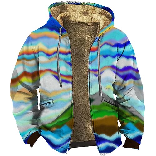 

Men's Full Zip Hoodie Jacket Blue Hooded Color Block Optical Illusion Graphic Prints Zipper Print Sports Outdoor Daily Sports 3D Print Fleece Streetwear Designer Casual Winter Clothing Apparel