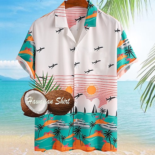 

Homens Camisa Social Camisa havaiana Flamingo Cenário Estampas Abstratas Aberto para a Lateral Branco Azul Impressão 3D Rua Casual Manga Curta Botão para baixo Imprimir Roupa Tropical Moda Havaiana