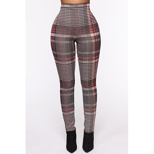 

Per donna magro Pantaloni Rosso Viola Grigio Informale Casual Casual / quotidiano Stampa Media elasticità Lunghezza intera All'aperto Scozzese a quadri S M L XL 2XL