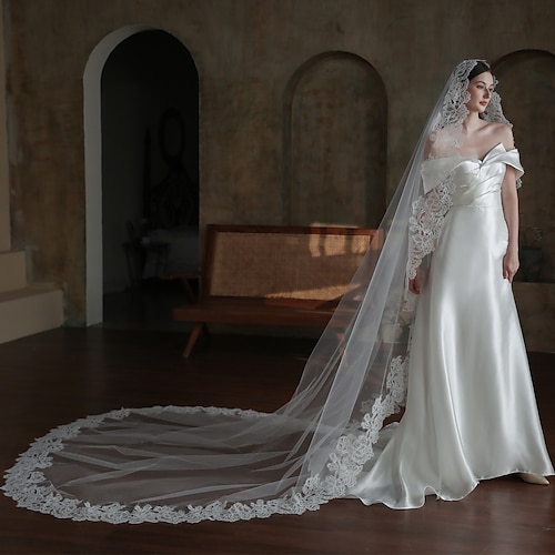 

1 strato Stile vintage / Bordi in pizzo Veli da sposa Velo lungo (con strascico) con Intagli Di pizzo / Tulle