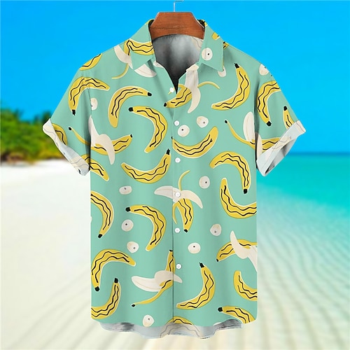 

Homens Camisa Social Camisa havaiana Fruta Estampas Abstratas Banana Aberto para a Lateral Verde Cinzento Rua Casual Manga Curta Botão para baixo Imprimir Roupa Tropical Moda Havaiana Designer