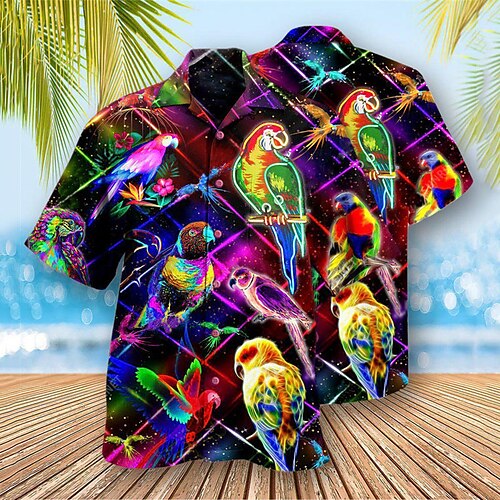 

Men's Shirt Summer Hawaiian Shirt Graphic Prints Parrot Turndown Purple Casual Going out Short Sleeves Button-Down Print Clothing Apparel Tropical Hawaiian Designer Casual