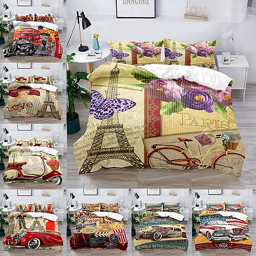 

Duvet Cover Set Boy Gife For Kid Gife 2/3 Piece Bedding Set with 1 or 2 Pillowcase(Single Twin only 1pcs)Car Model Beauty Retro Style Classic Sports Car London