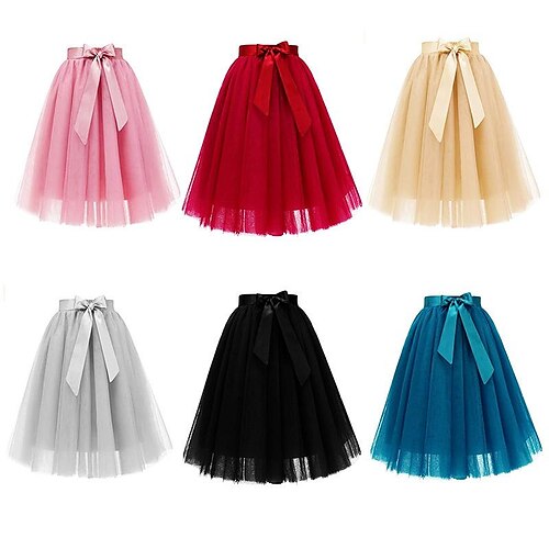 

Women's Swing Tutu Midi Organza Silver Light Yellow Black Pink Skirts Layered Casual Carnival Costumes Ladies Casual Daily S M L