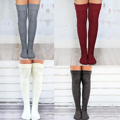 

Dame Strømper Lårhøye krympesokker Alle årstider Tights Hold Varm Elastisk Strikking Mote Fritid / hverdag Hvit Vin Lysegrå En Størrelse