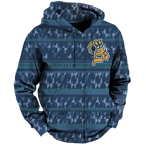 

Men's Full Zip Hoodie Jacket Blue Hooded Bohemian Style Graphic Prints Zipper Print Sports Outdoor Daily Sports 3D Print Streetwear Designer Casual Spring Fall Clothing Apparel Hoodies
