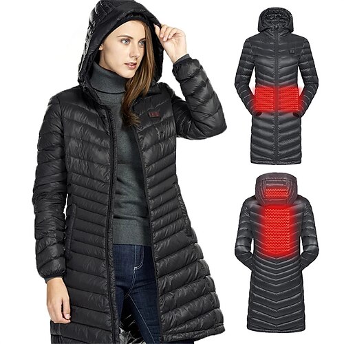 

USB Heated Keep Warm Sports Outdoor Clothing Long Windproof Winter Jackets Down Cotton Hiking Jackets For Women