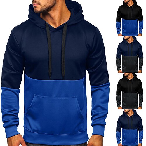 

Homme Sweat à capuche Noir bleu marine Bleu Roi Gris foncé Capuche Bloc de couleur Patchwork Poche Sport Loisir Casual du quotidien Vêtement de rue Frais Sport Printemps Automne Vêtement Tenue
