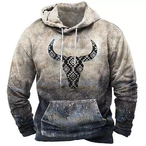 

Men's Pullover Hoodie Sweatshirt Gray Hooded Animal Tribal Graphic Prints Print Daily Sports 3D Print Basic Streetwear Designer Spring Fall Clothing Apparel Hoodies Sweatshirts