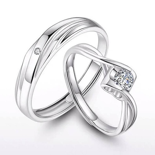 

Mænd Kvinder Parringe Bryllup Klassisk Sølv S925 Sterling Sølv Kostbar Stilfuld Enkel 1 Par Zirkonium