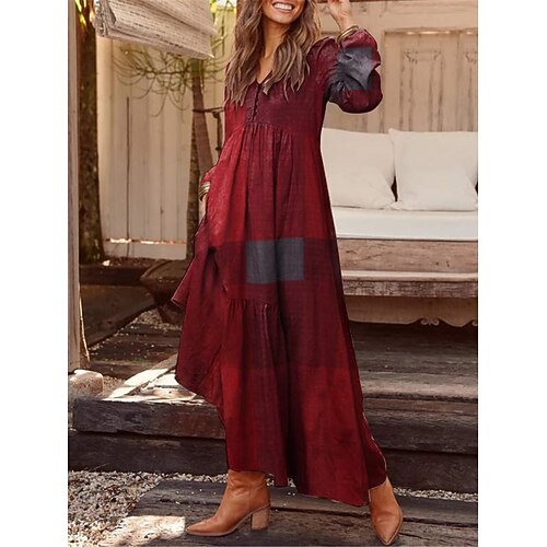 

Women's Casual Dress Shift Dress Swing Dress Long Dress Maxi Dress Yellow Wine Blue Long Sleeve Geometric Button Winter Fall Spring V Neck Fashion Daily 2023 S M L XL XXL