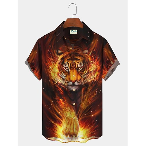 

Royaura Tiger Flame Casual Men's Hawaiian Short Sleeve Shirt