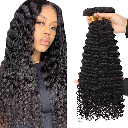 

brasiliansk jomfru dybbølget hår 3 bundter menneskehår 8a ubearbejdet jomfru brasiliansk remy hår løst dybbølget hår bundter human hair extensions naturlig sort til sorte kvinder