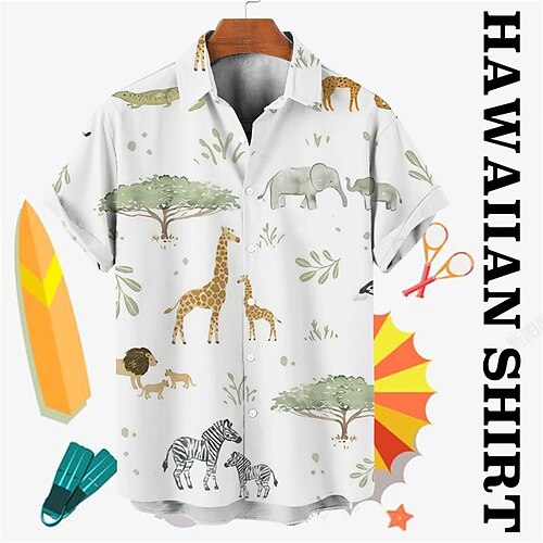 

Men's Shirt Animal Giraffe Graphic Prints Turndown Yellow Blue Gray Street Casual Short Sleeves Button-Down Print Clothing Apparel Tropical Fashion Designer Hawaiian