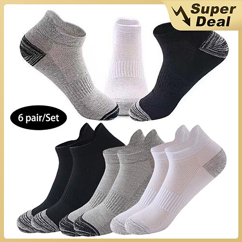 

Men's 6 Pairs Socks Ankle Socks Running Socks Fashion Comfort Cotton Solid Colored Casual Daily Sports Medium Spring, Fall, Winter, Summer Black Multi color