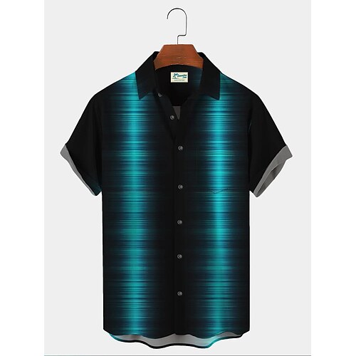 

Men's Shirt Striped Graphic Prints Turndown Blue 3D Print Outdoor Street Short Sleeves Button-Down Print Clothing Apparel Fashion Designer Casual Soft