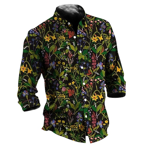 

Herren Hemd Blumen Grafik-Drucke Umlegekragen Schwarz Grün Outdoor Strasse Langarm Button-Down Bedruckt Bekleidung Modisch Designer Casual Weich