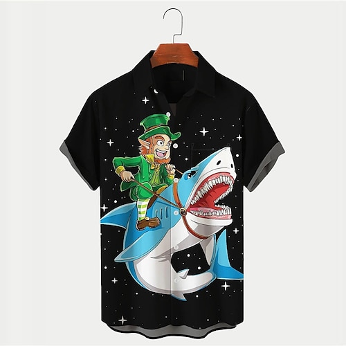 

Men's Shirt Cartoon Shark Graphic Prints Turndown Black Outdoor Street Short Sleeves Button-Down Print Clothing Apparel Tropical Fashion Designer Hawaiian