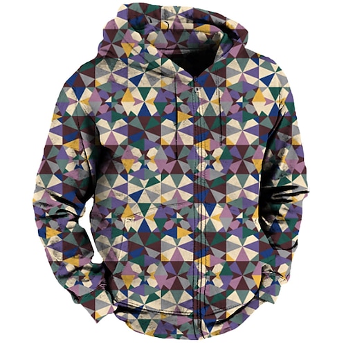 

Men's Full Zip Hoodie Jacket Purple Hooded Geometric Graphic Prints Zipper Print Sports Outdoor Daily Sports 3D Print Streetwear Designer Casual Spring Fall Clothing Apparel Hoodies Sweatshirts