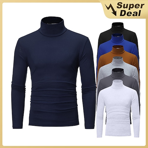 

Men's T shirt Tee Turtleneck shirt Graphic Plain Rolled collar Weekend Long Sleeve Clothing Apparel Cotton Muscle Essential