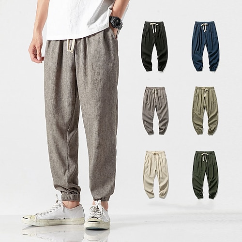 

Per uomo Pantaloni di lino Pantaloni Pantaloni estivi Pantaloni da jogger A cordoncino Vita elastica Tinta unica Comfort Traspirante Informale Giornaliero Abbigliamento di strada Misto cotone e lino