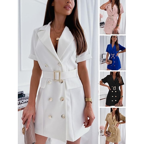 

Mini robe Femme Robe de travail Manche Courte Eté Printemps - Mode Moderne Lacet Bouton Poche Couleur monochrome Col de Chemise Coton Ample 2023 Noir Blanche Rose Claire Bleu Kaki S M L XL XXL